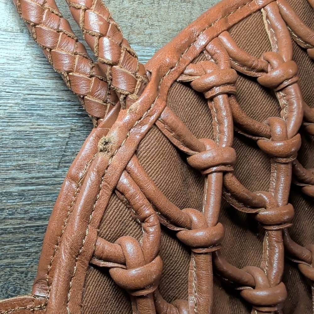 Bembien Emilia Circular Woven Knotted Overlay Handbag Shoulder Bag Purse Brown - Picture 5 of 9